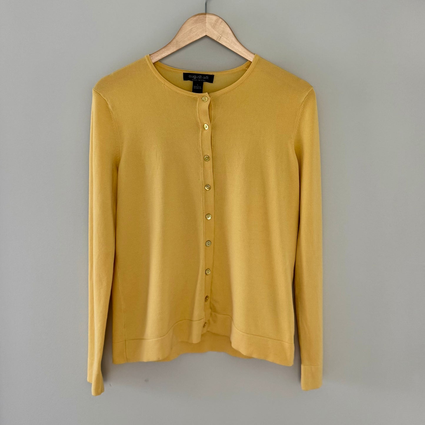 August Silk Yellow Button Up Cardigan Top (Large)