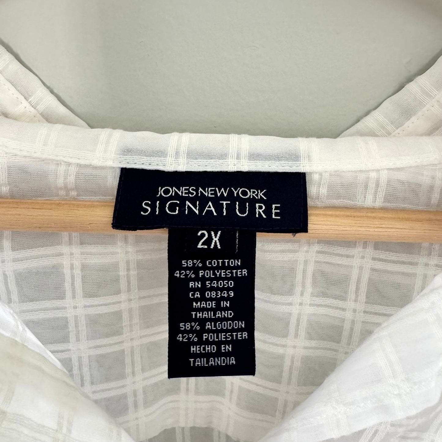 Jones New York Sheer Grid Button Up Shirt (2X)
