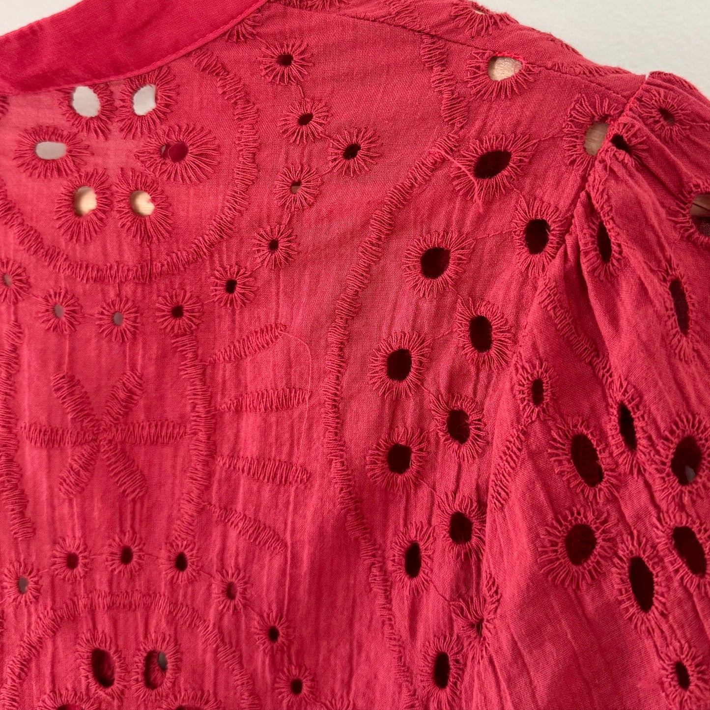 Red Eyelet Embroidery Blouse