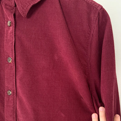 Land’s End Pinwale Cord Rich Burgundy Button Front Dress (M)