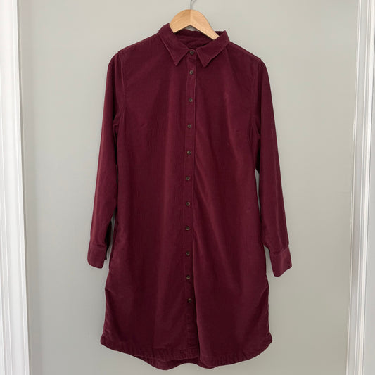 Land’s End Pinwale Cord Rich Burgundy Button Front Dress (M)
