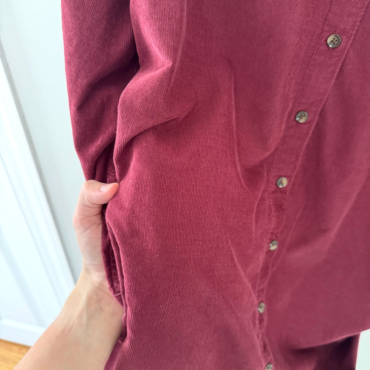 Land’s End Pinwale Cord Rich Burgundy Button Front Dress (M)