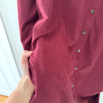 Land’s End Pinwale Cord Rich Burgundy Button Front Dress (M)