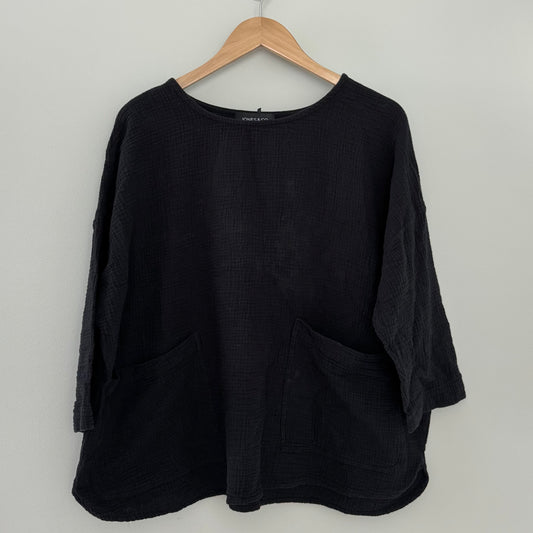 Jones NY Black Gauze Textured Blouse