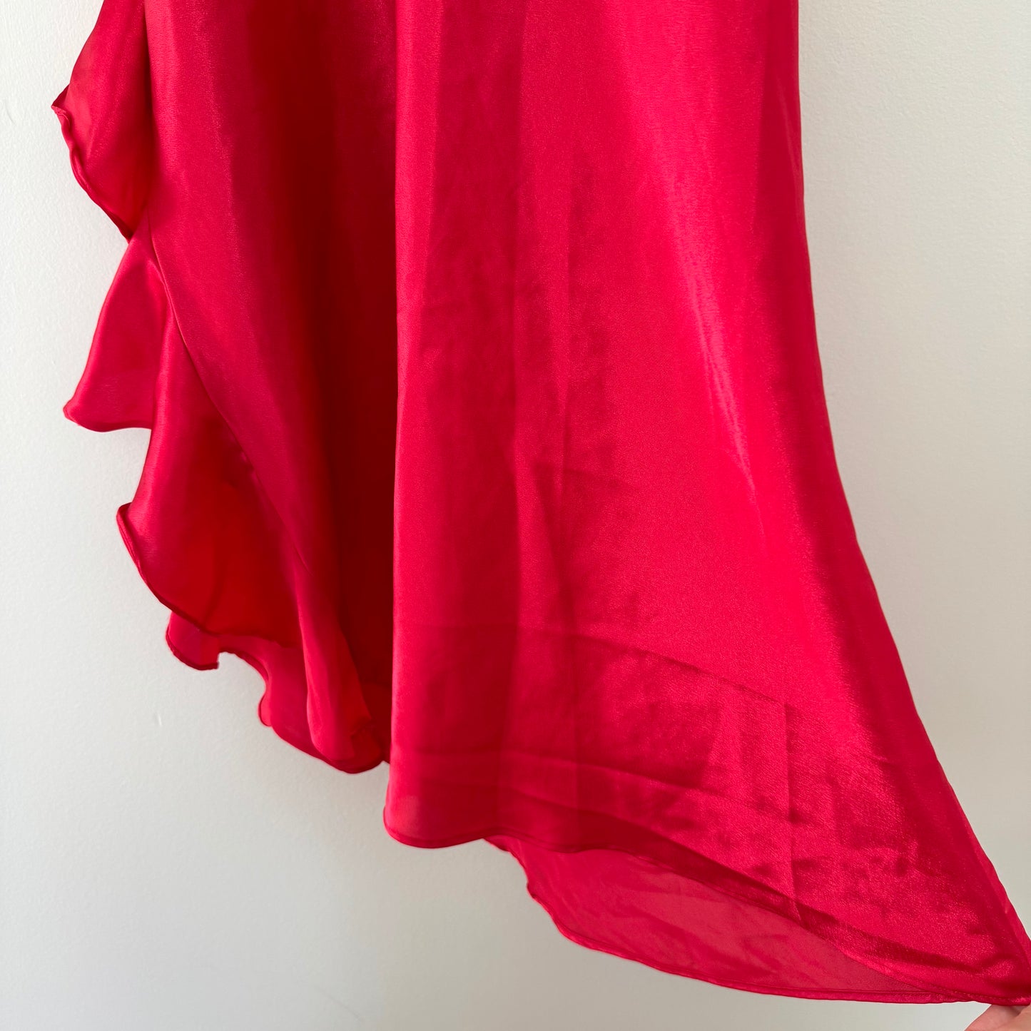 VS Red Satin Slip Dress with Side Ruffle (M)