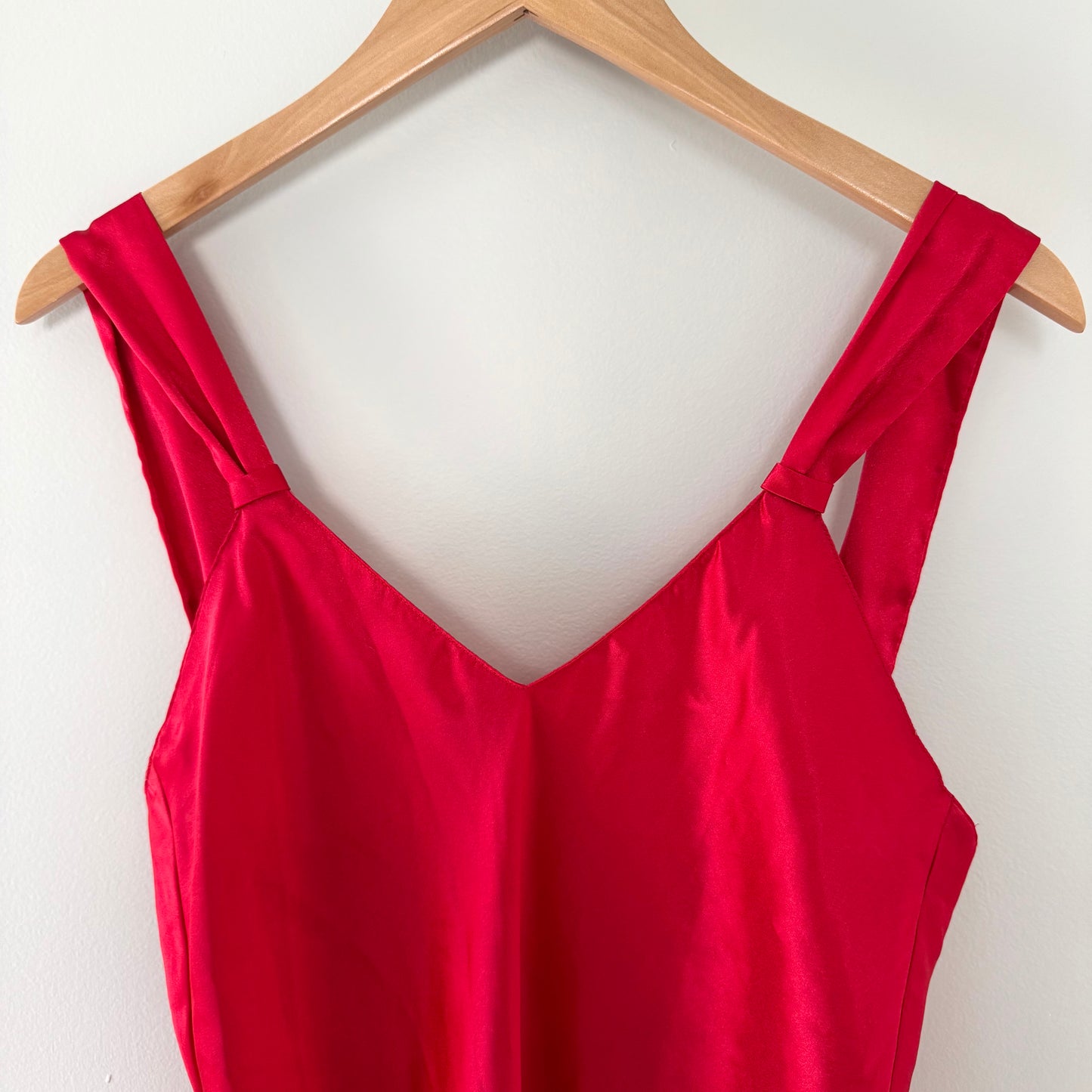 VS Red Satin Slip Dress with Side Ruffle (M)
