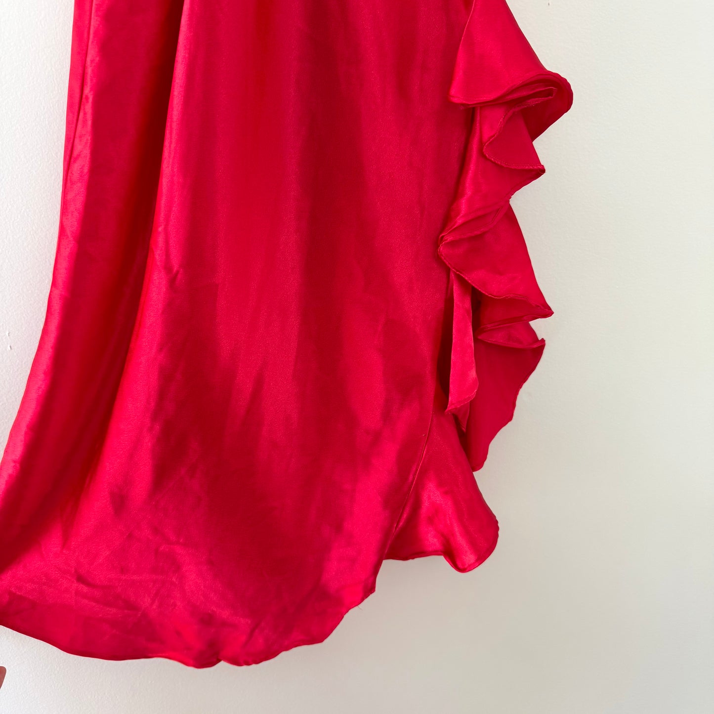 VS Red Satin Slip Dress with Side Ruffle (M)