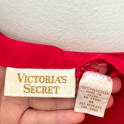 VS Red Satin Slip Dress with Side Ruffle (M)