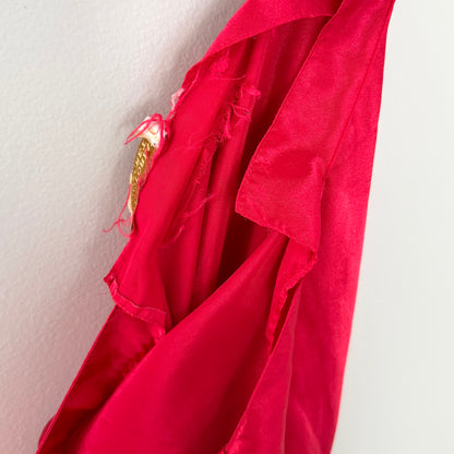 VS Red Satin Slip Dress with Side Ruffle (M)