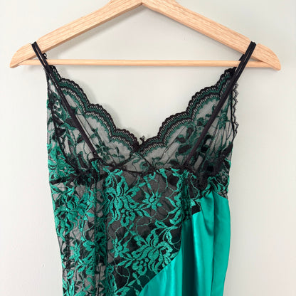 Colesce Collection Emerald Green Satin/Lace Floral Slip Dress (L)