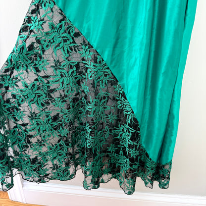 Colesce Collection Emerald Green Satin/Lace Floral Slip Dress (L)
