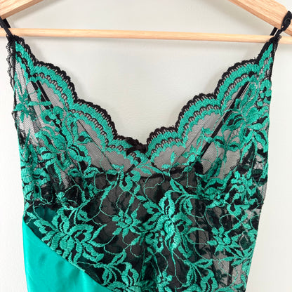 Colesce Collection Emerald Green Satin/Lace Floral Slip Dress (L)