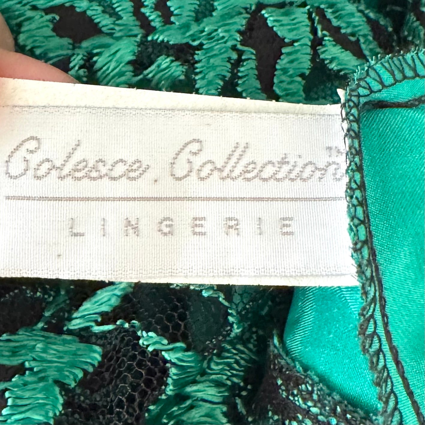 Colesce Collection Emerald Green Satin/Lace Floral Slip Dress (L)