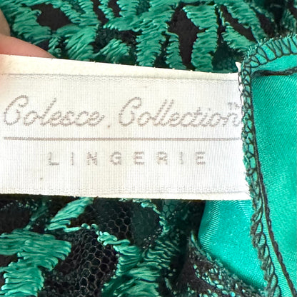 Colesce Collection Emerald Green Satin/Lace Floral Slip Dress (L)