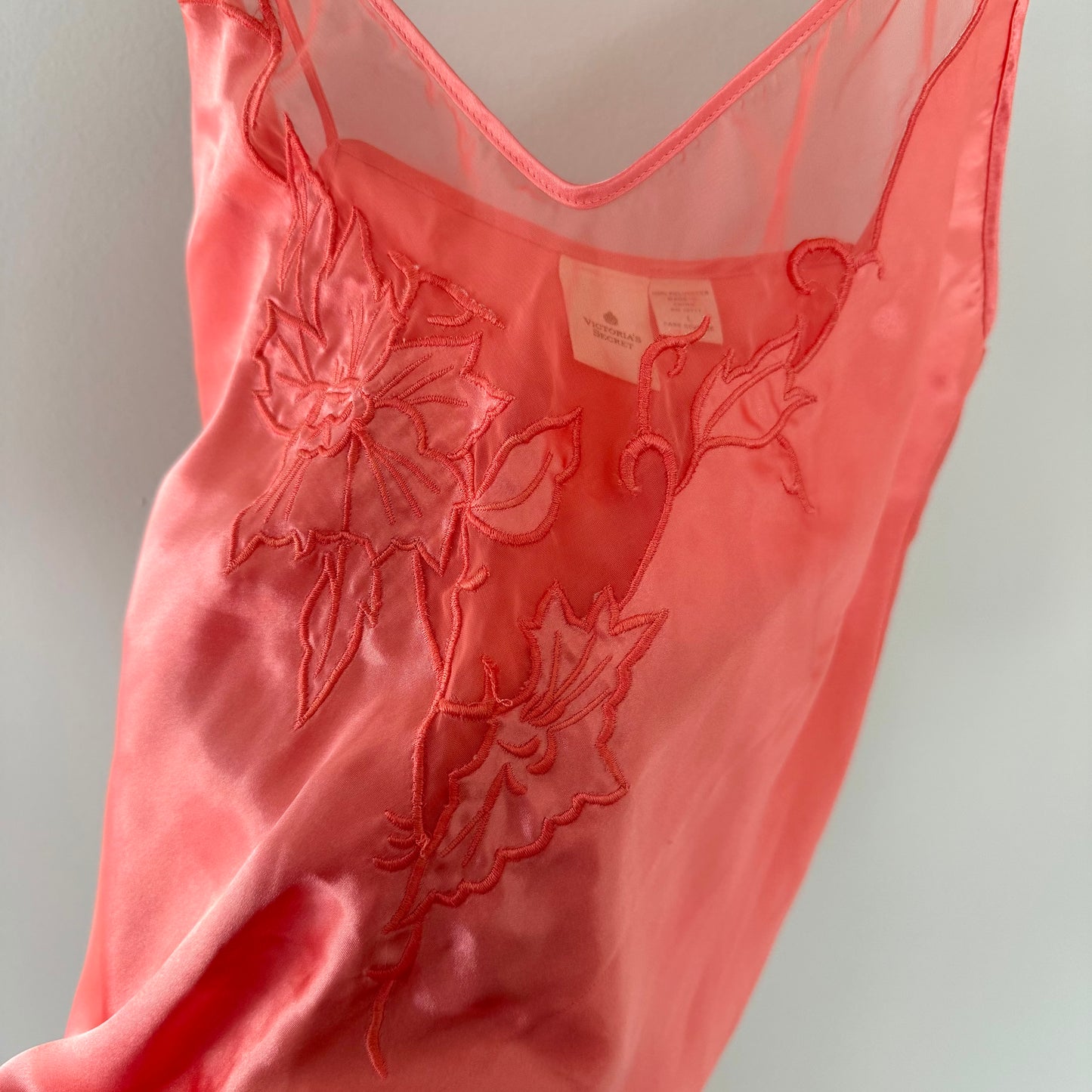 VS Coral Satin Slip Dress & Robe (L)