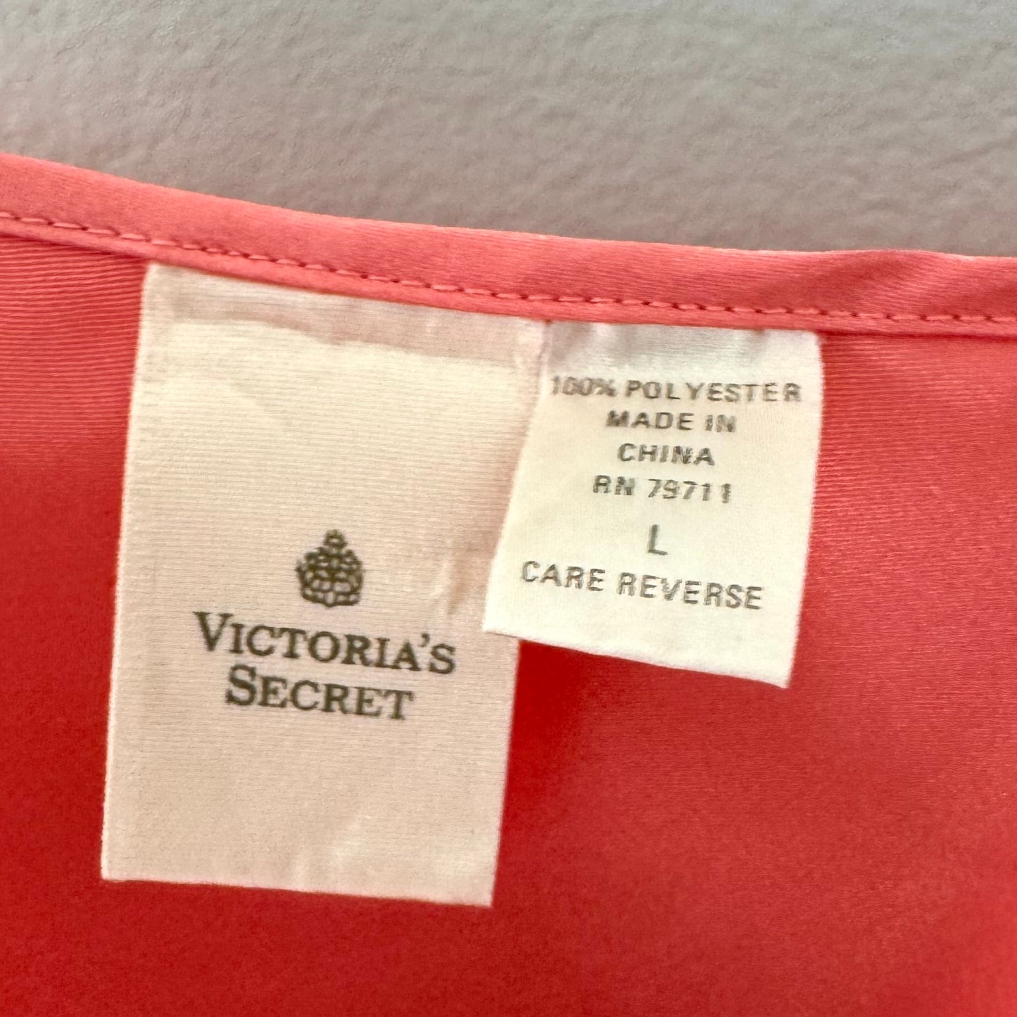 VS Coral Satin Slip Dress & Robe (L)