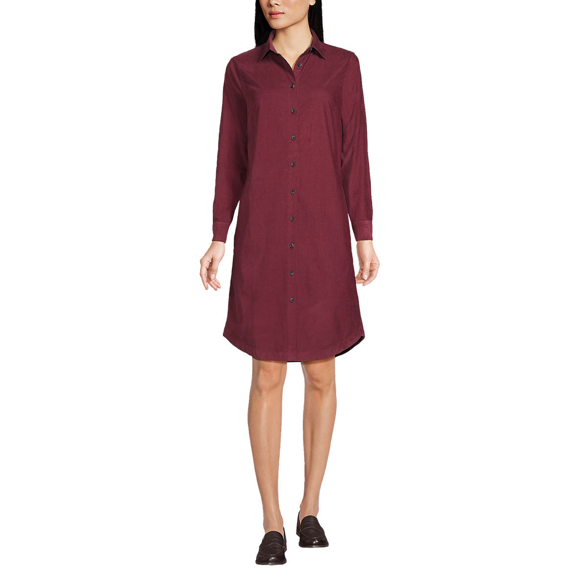Land’s End Pinwale Cord Rich Burgundy Button Front Dress (M)