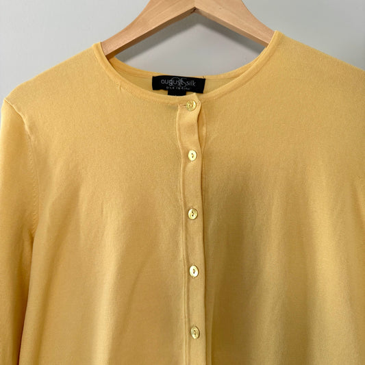 August Silk Yellow Button Up Cardigan Top