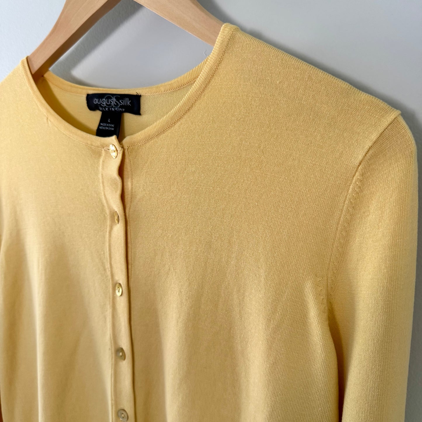 August Silk Yellow Button Up Cardigan Top (Large)