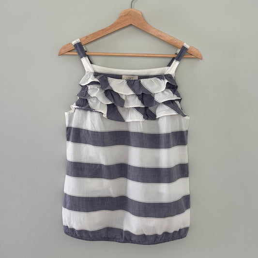 Loft Striped Ruffle Tank Top (S)