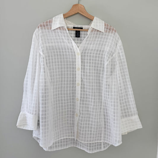 Jones New York Sheer Grid Button Up Shirt (2X)