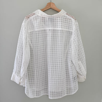 Jones New York Sheer Grid Button Up Shirt (2X)