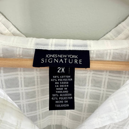 Jones New York Sheer Grid Button Up Shirt (2X)