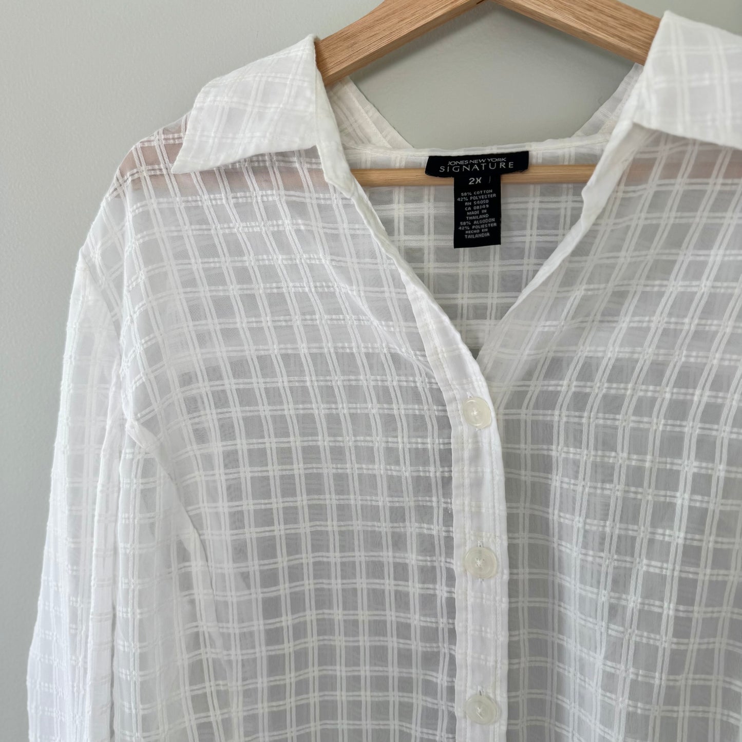 Jones New York Sheer Grid Button Up Shirt (2X)