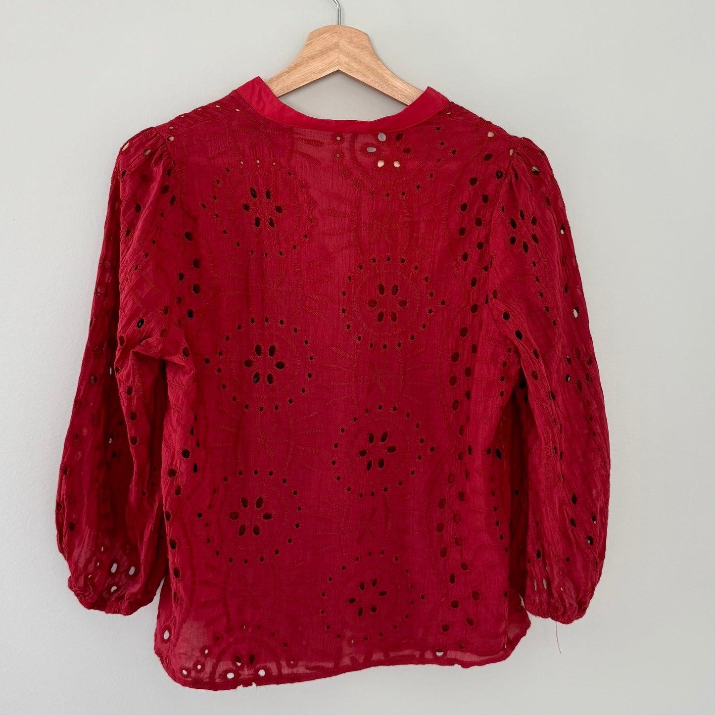 Red Eyelet Embroidery Blouse