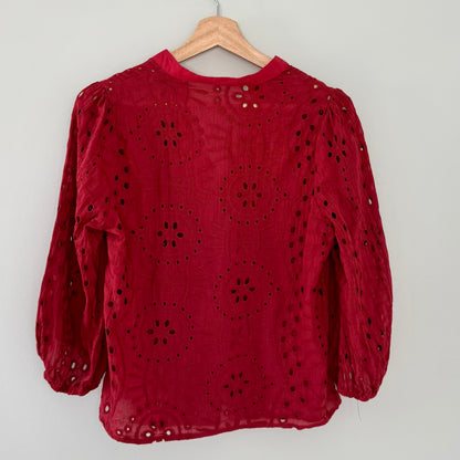 Red Eyelet Embroidery Blouse