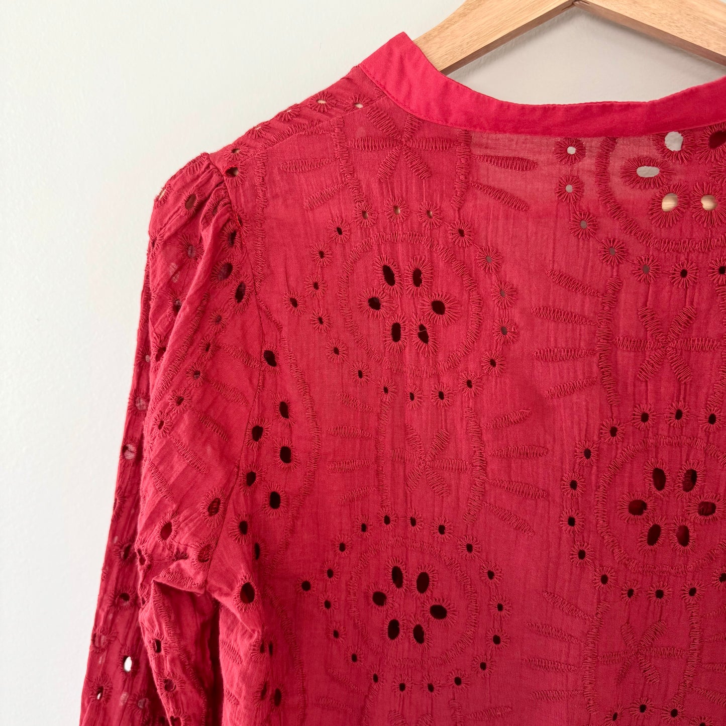 Red Eyelet Embroidery Blouse