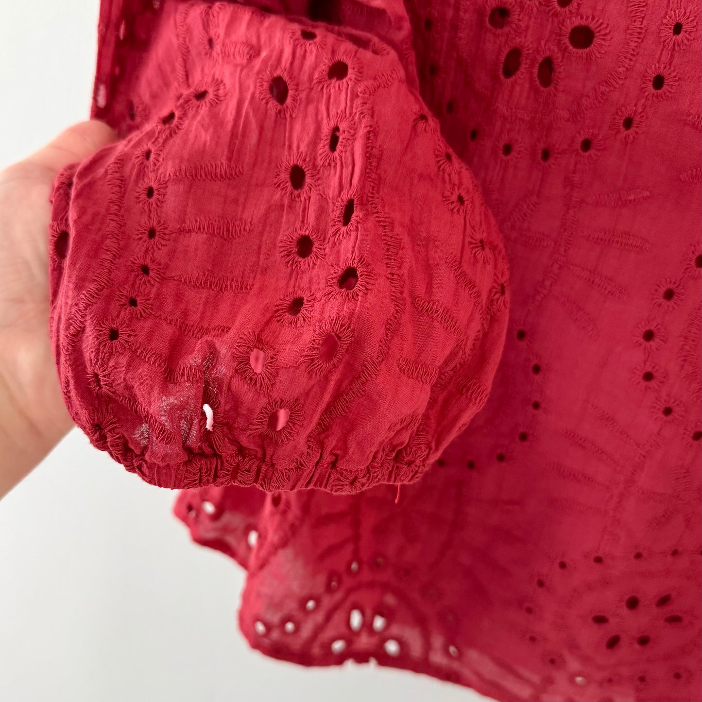 Red Eyelet Embroidery Blouse