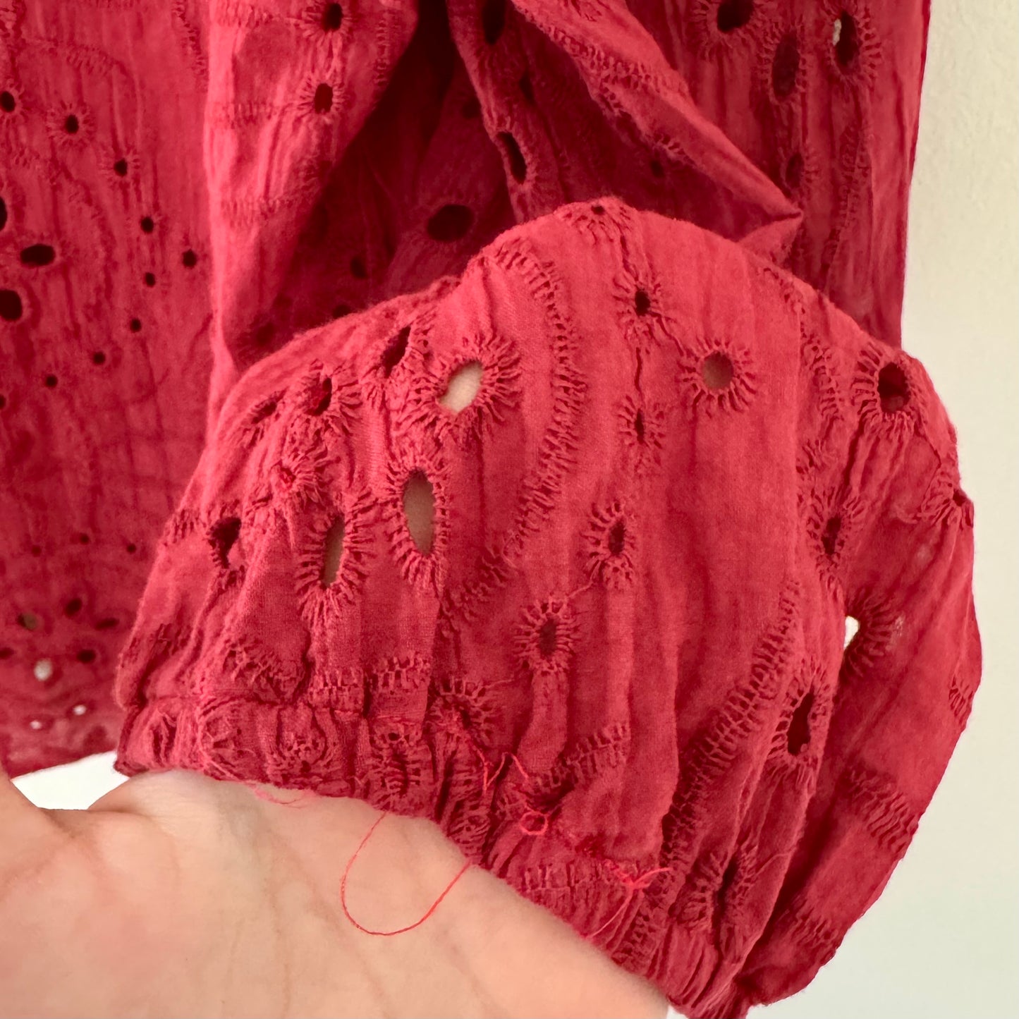 Red Eyelet Embroidery Blouse