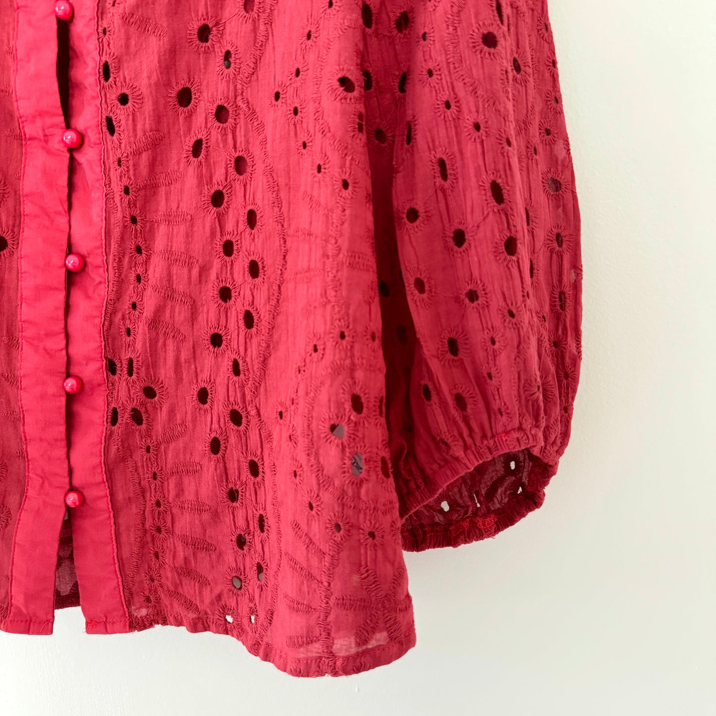 Red Eyelet Embroidery Blouse