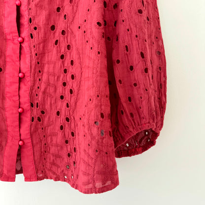 Red Eyelet Embroidery Blouse