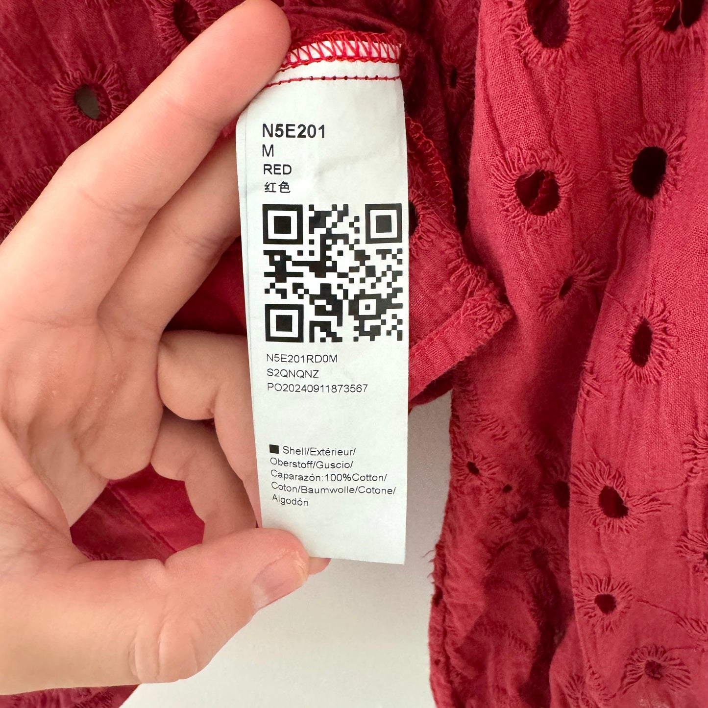 Red Eyelet Embroidery Blouse