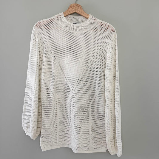 WHBM White Pointelle Long Sleeve Sweater (L)