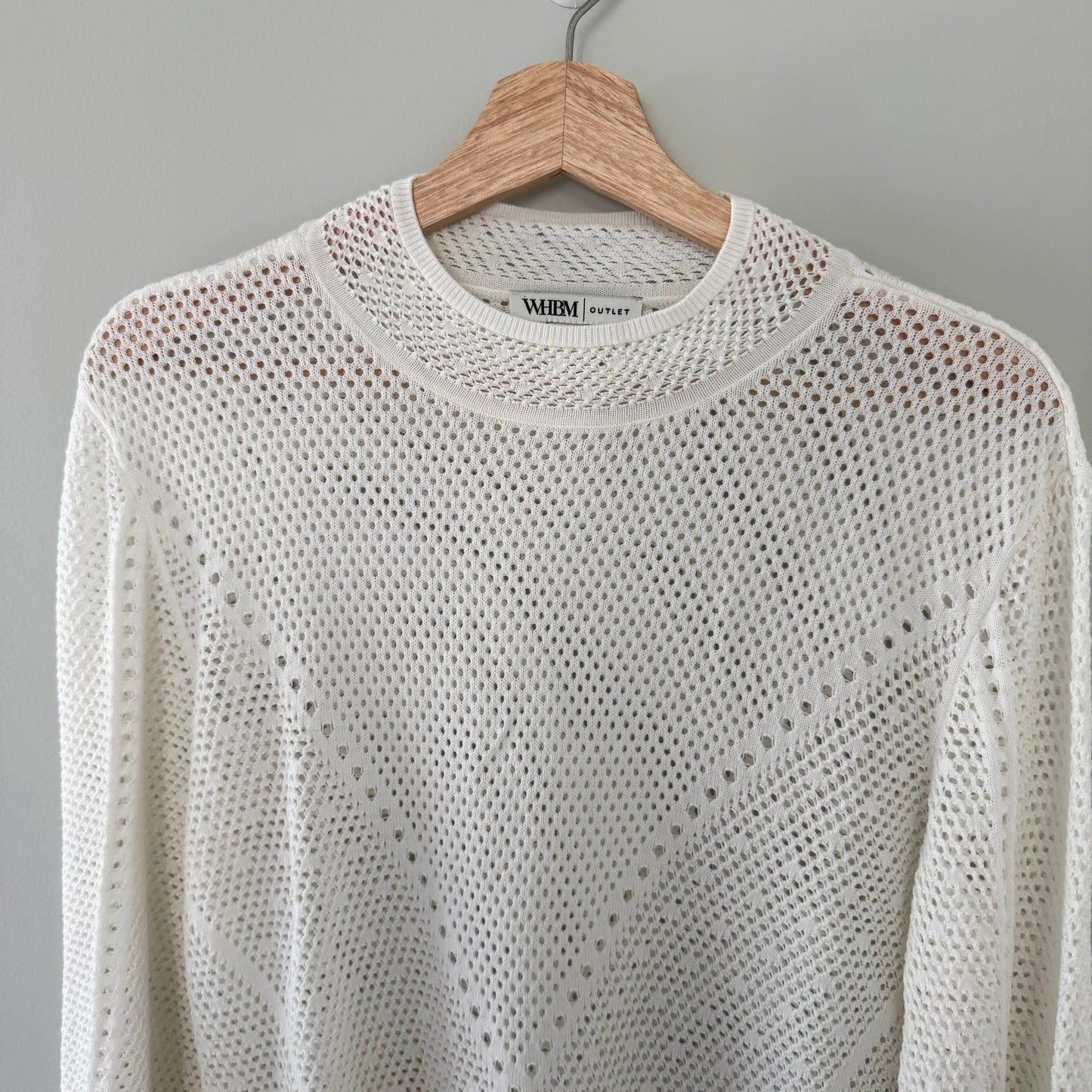 WHBM White Pointelle Long Sleeve Sweater (L)