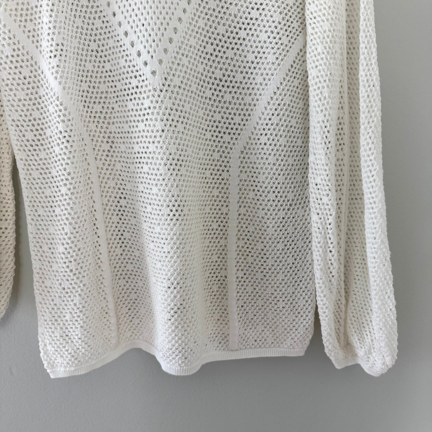 WHBM White Pointelle Long Sleeve Sweater (L)